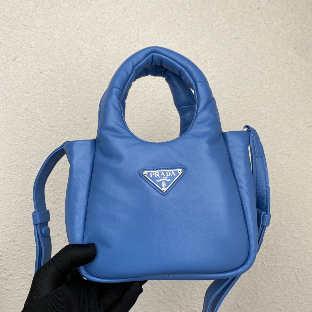 Prada Small Padded Soft Nappa Leather Bag Tote Blue 1BA359